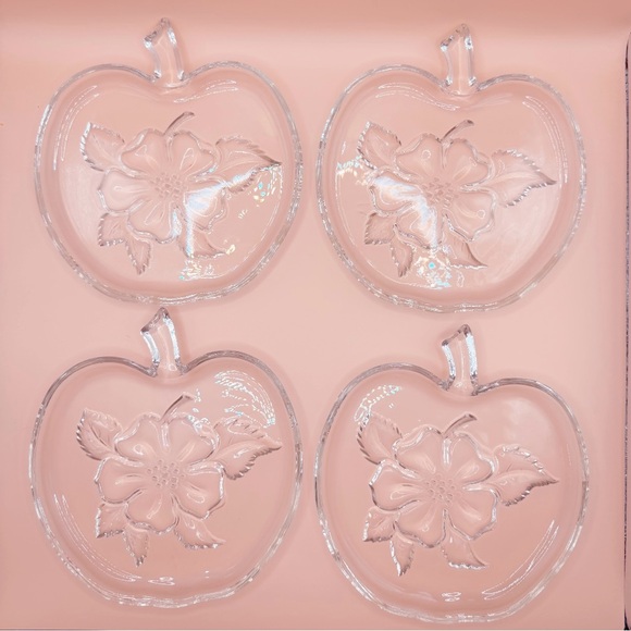 (4) Vintage 50s Hazel Atlas Orchard Apple Blossom Clear Glass Bread 6.25” Plates - Picture 6 of 9